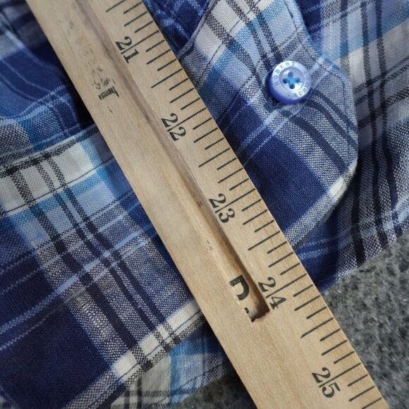 Robert Talbot Mens Shirt XL  Blue Plaid Long Sleeve Linen Made in Portugal - Picture 10 of 10